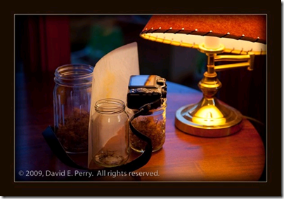 David Perry-a table lamp and small jar