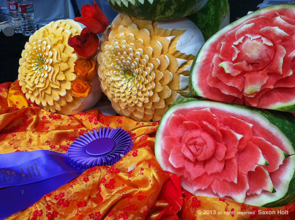 Prizewinning carved melons  Heirloom Expo