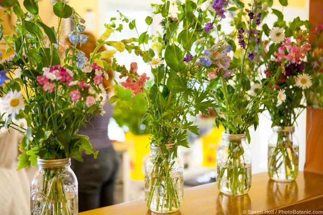 Annie preparing wedding bouquets